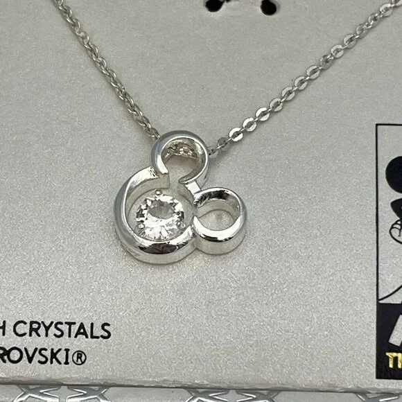 Disney 90 Years Mickey Mouse Silver Plated Swarovski Crystal 18 Inch Necklace - Picture 2 of 16
